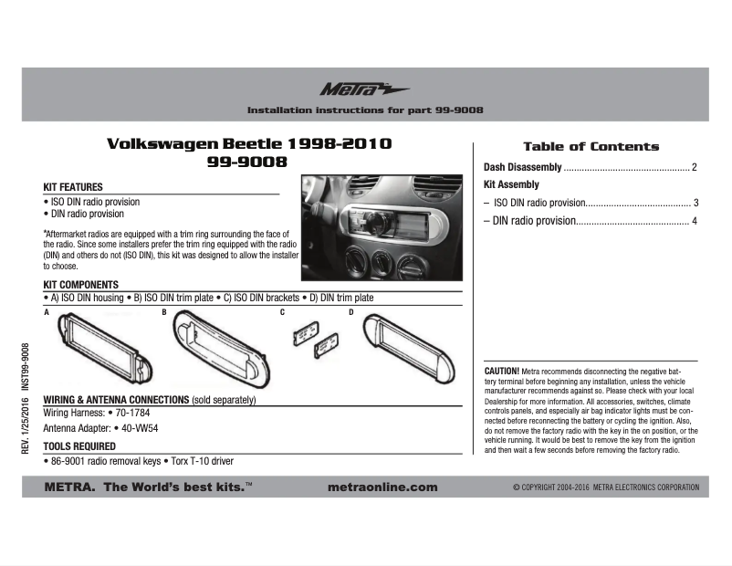 Page n°1 - Manuel utilisateur Metra 99-9008
