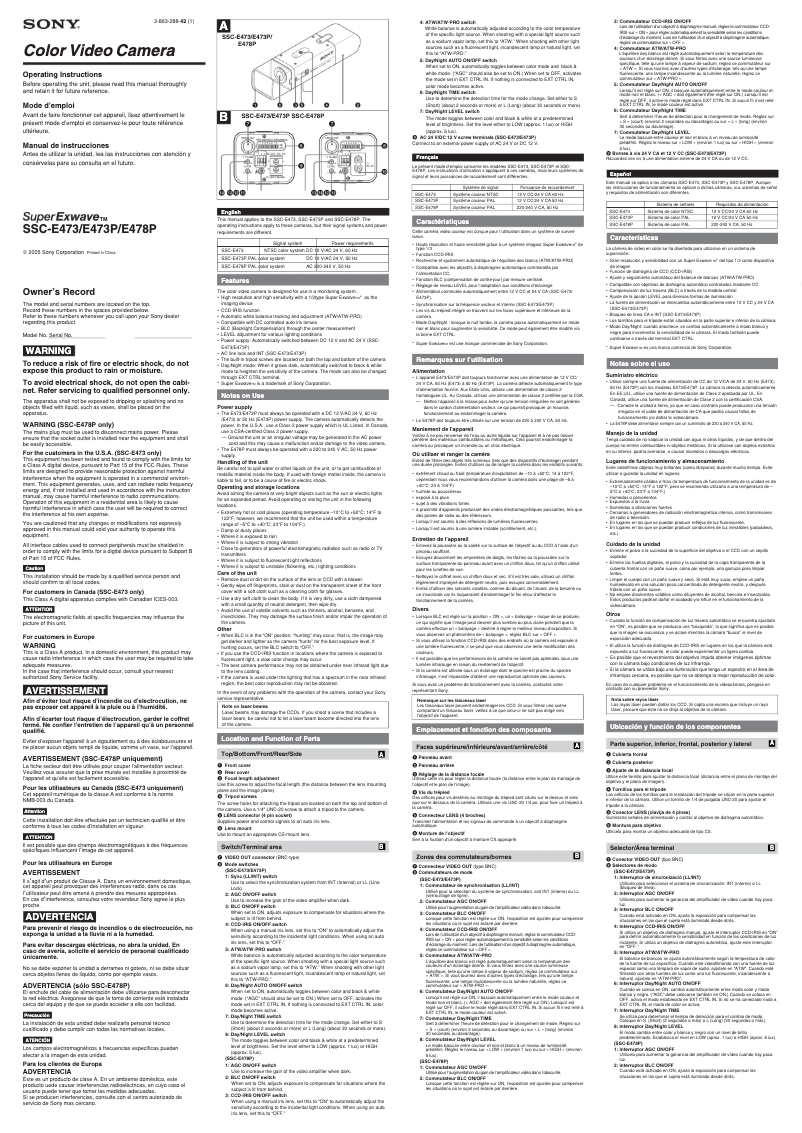 Page 1 de la notice Manuel utilisateur Sony SSC-E473