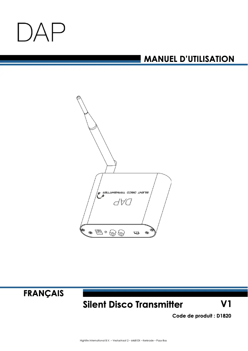 Page 1 de la notice Manuel utilisateur DAP-Audio Silent Disco Transmitter