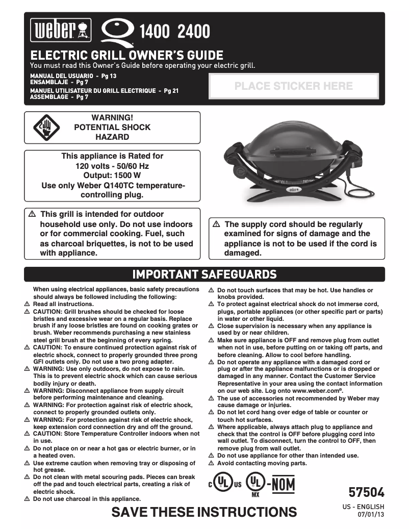 Page 1 de la notice Manuel utilisateur Weber Q2400