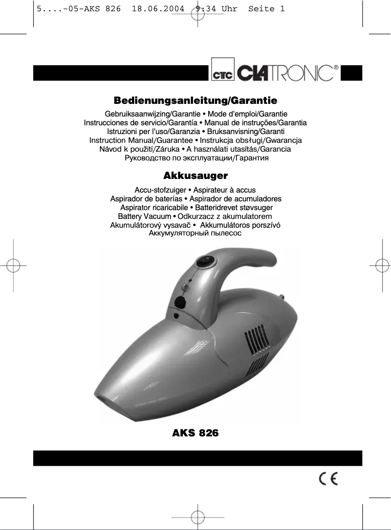 Page 1 de la notice Manuel utilisateur Clatronic AKS 826