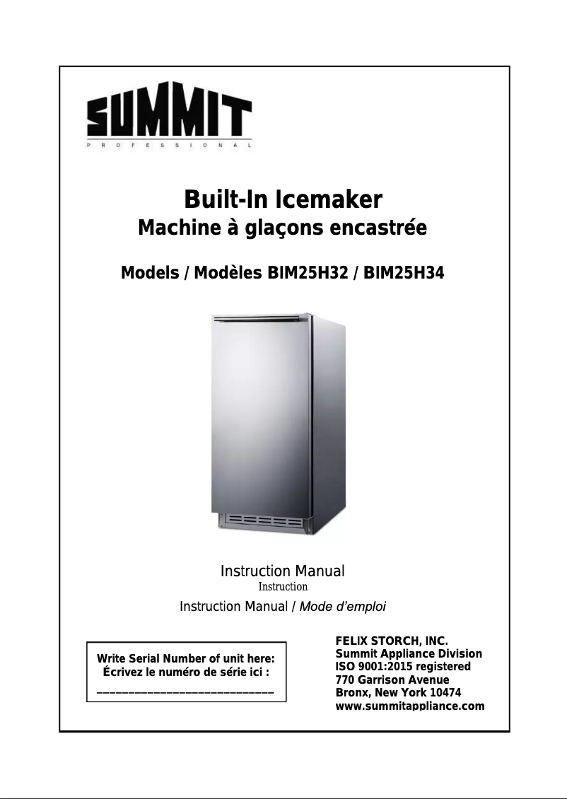 Page 1 de la notice Manuel utilisateur Summit BIM25H34