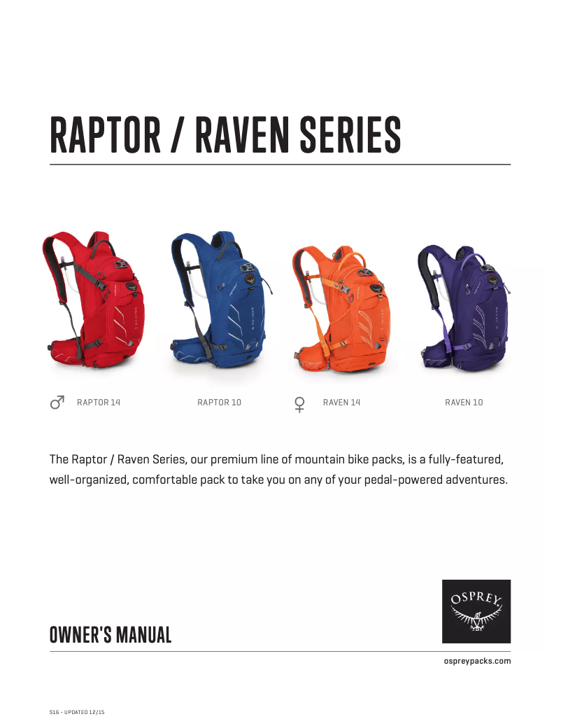 Page 1 de la notice Manuel utilisateur Osprey Raven 14