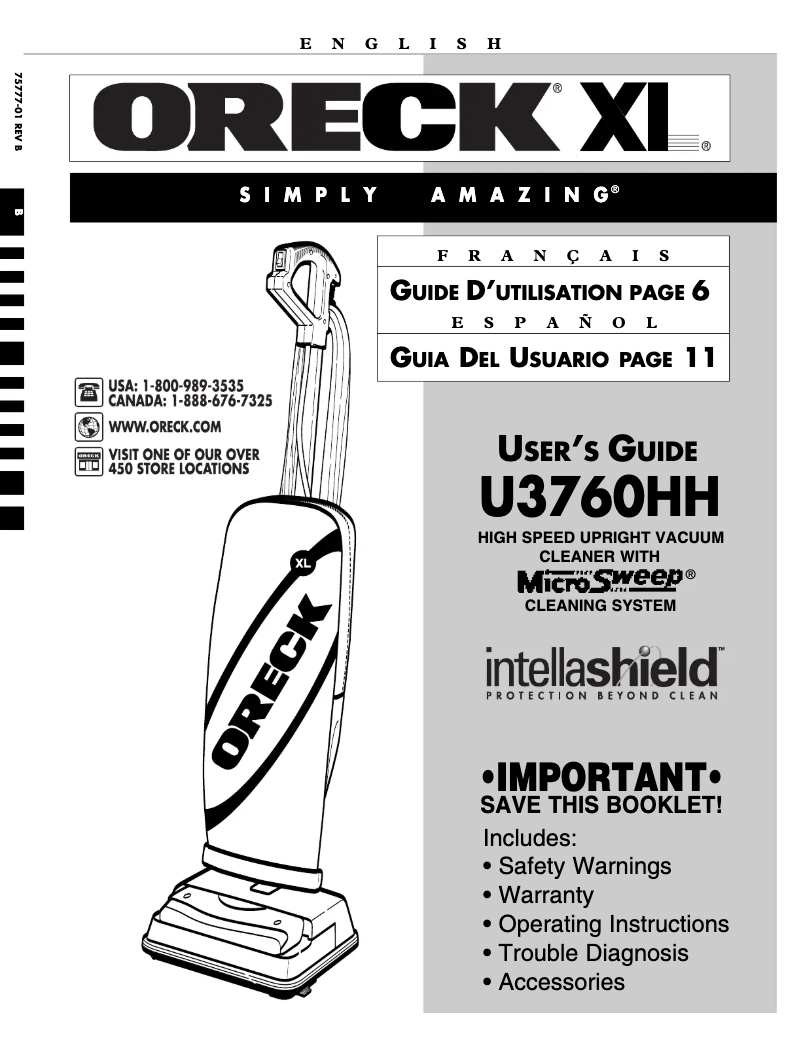 Image de la première page du manuel de l'appareil XL Deluxe 3760HH