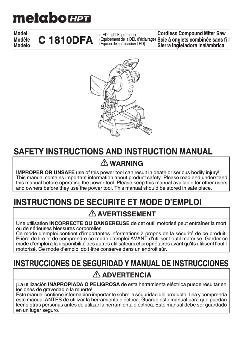 Page n°1 - Manuel utilisateur HiKOKI C1810DFA