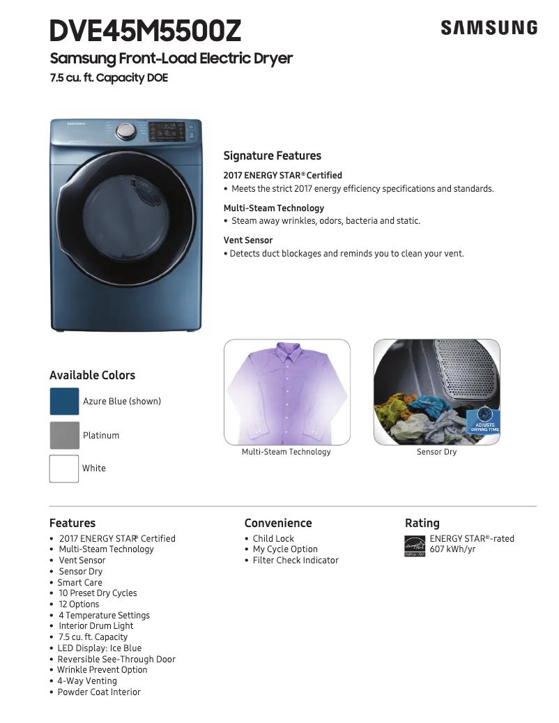 Page 1 de la notice Fiche technique Samsung DVE45M5500P
