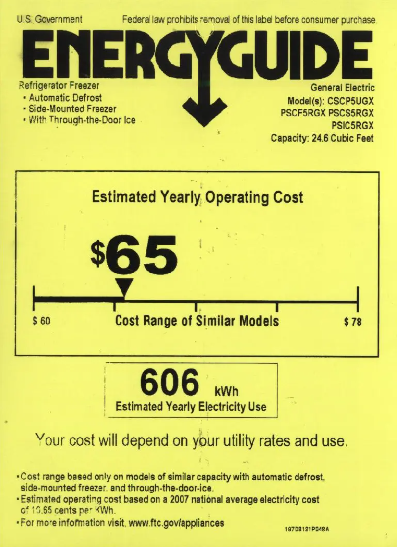 Page 1 de la notice Label énergétique GE Profile PSCF5RGXBB