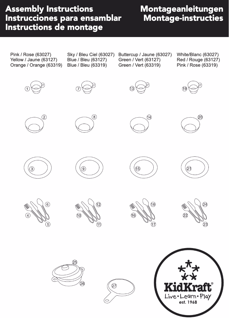 Page 1 de la notice Manuel utilisateur KidKraft 27 Piece Cookware Playset - Pastel