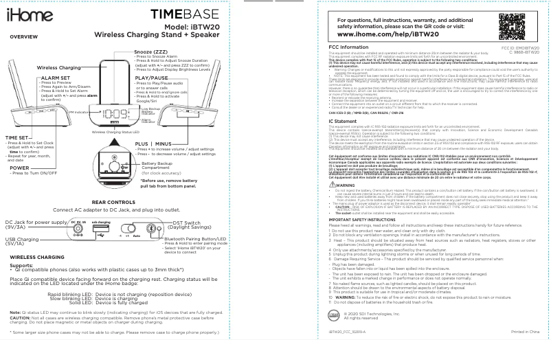 Page n°1 - Instructions / montage iHome TIMEBASE iBTW20