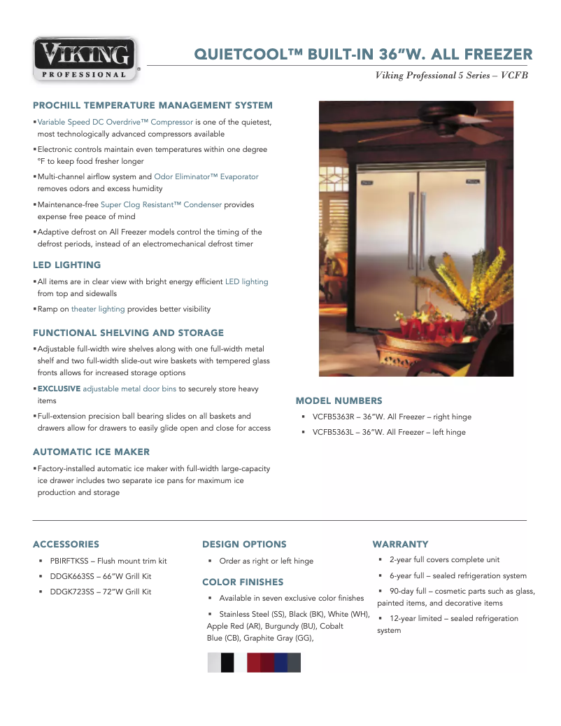 Page 1 de la notice Fiche technique Viking VCFB5363LSS