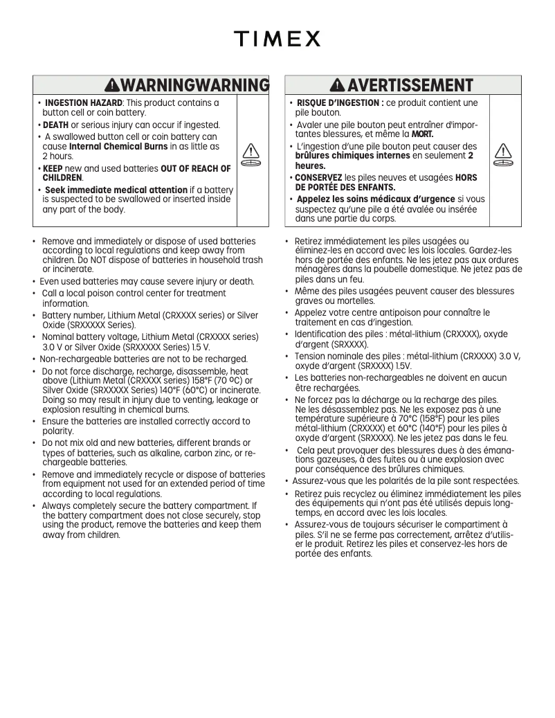 Page 1 de la notice Manuel utilisateur Timex IRONMAN 100-Lap T5E231