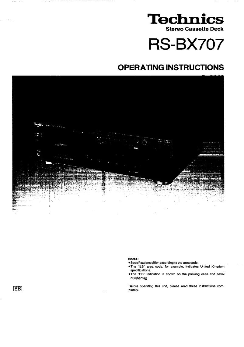 Page 1 de la notice Manuel utilisateur Technics RS-BX707