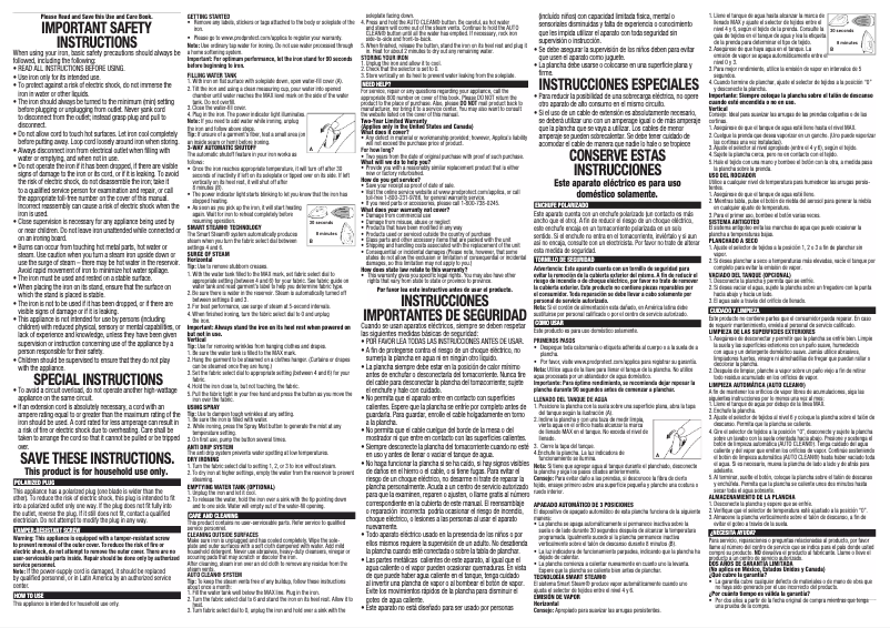 Page 1 de la notice Manuel utilisateur Applica BD Xpress Iron