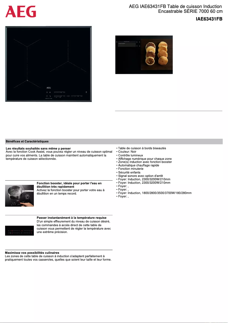 Page 1 de la notice Fiche technique AEG IAE63431FB