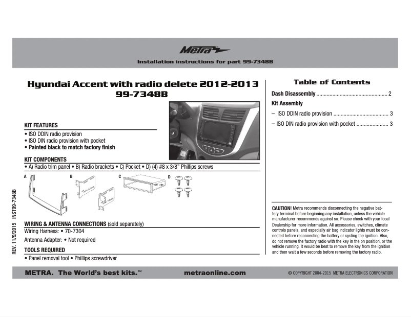 Page n°1 - Manuel utilisateur Metra 99-7348B