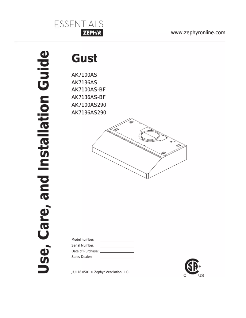 Page 1 de la notice Manuel utilisateur Zephyr AK7100AS290