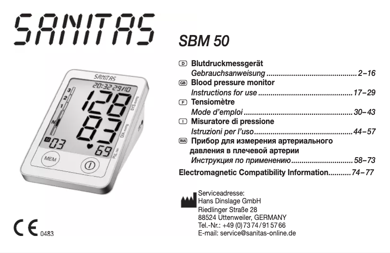 Page n°1 - Manuel utilisateur Sanitas SBM 50