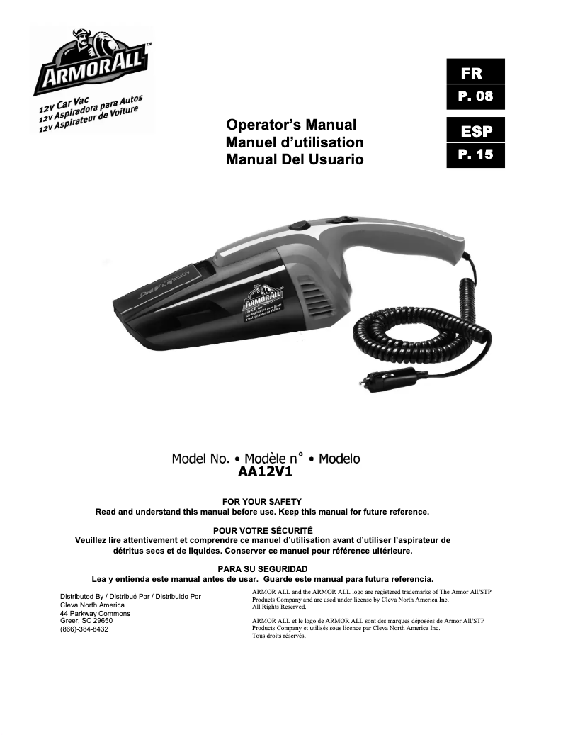 Page 1 de la notice Manuel utilisateur Armor All AA12V1
