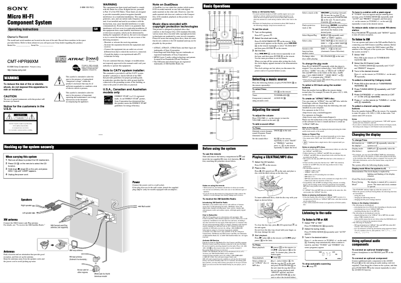 Página 1 del manual Manual de usuario Sony CMT-HPR99XM