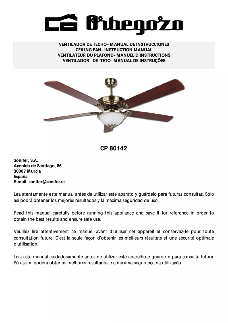 Page 1 de la notice Manuel utilisateur Orbegozo CP 80142