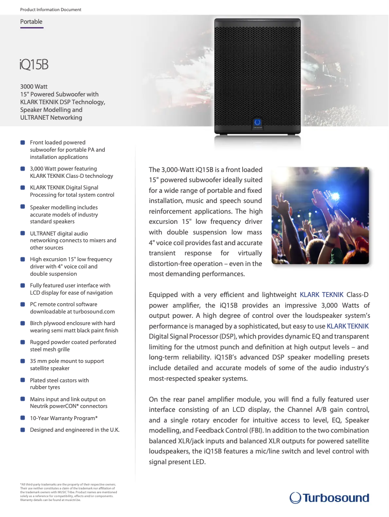 Page n°1 - Fiche technique Turbosound iQ15B