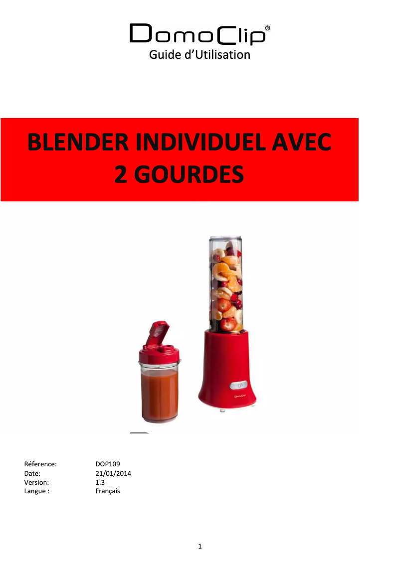 Page 1 de la notice Manuel utilisateur Domoclip DOP109V