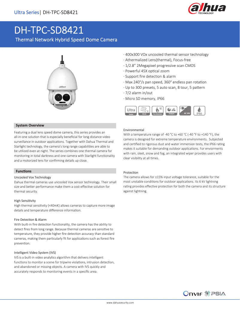 Page 1 de la notice Fiche technique Dahua Technology TPC-SD8421