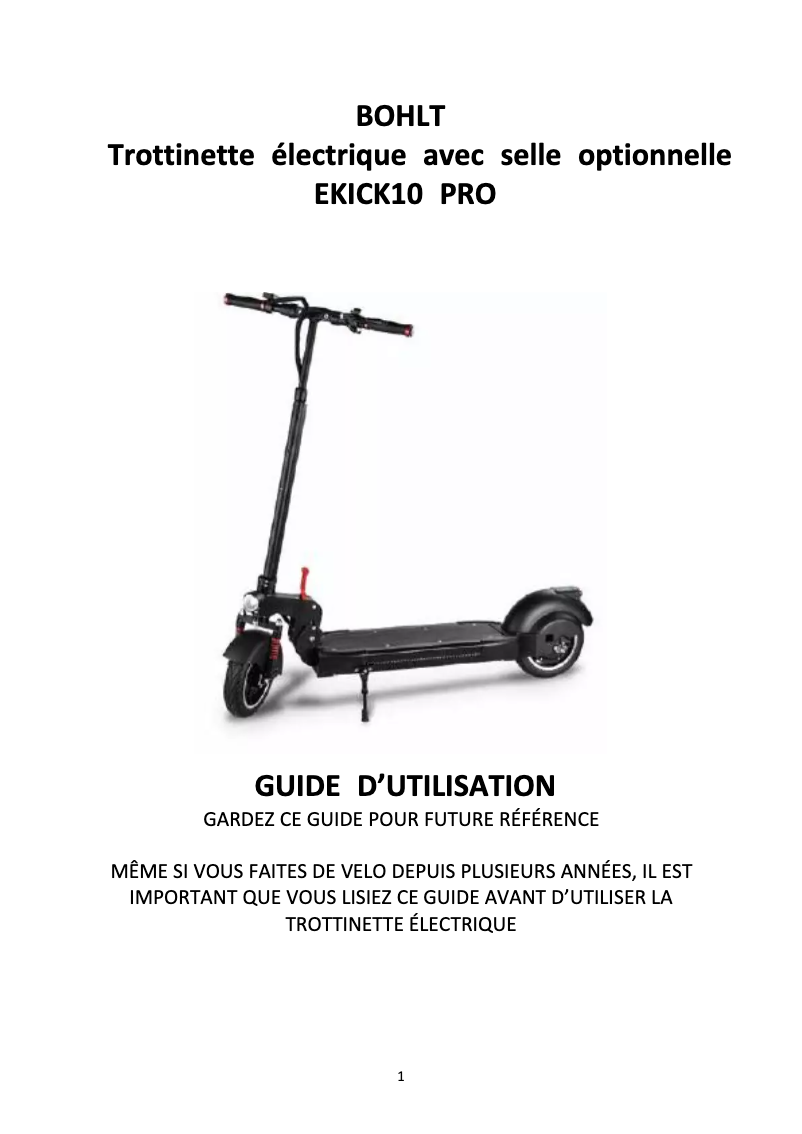 Image de la première page du manuel de l'appareil eKick 10 Pro