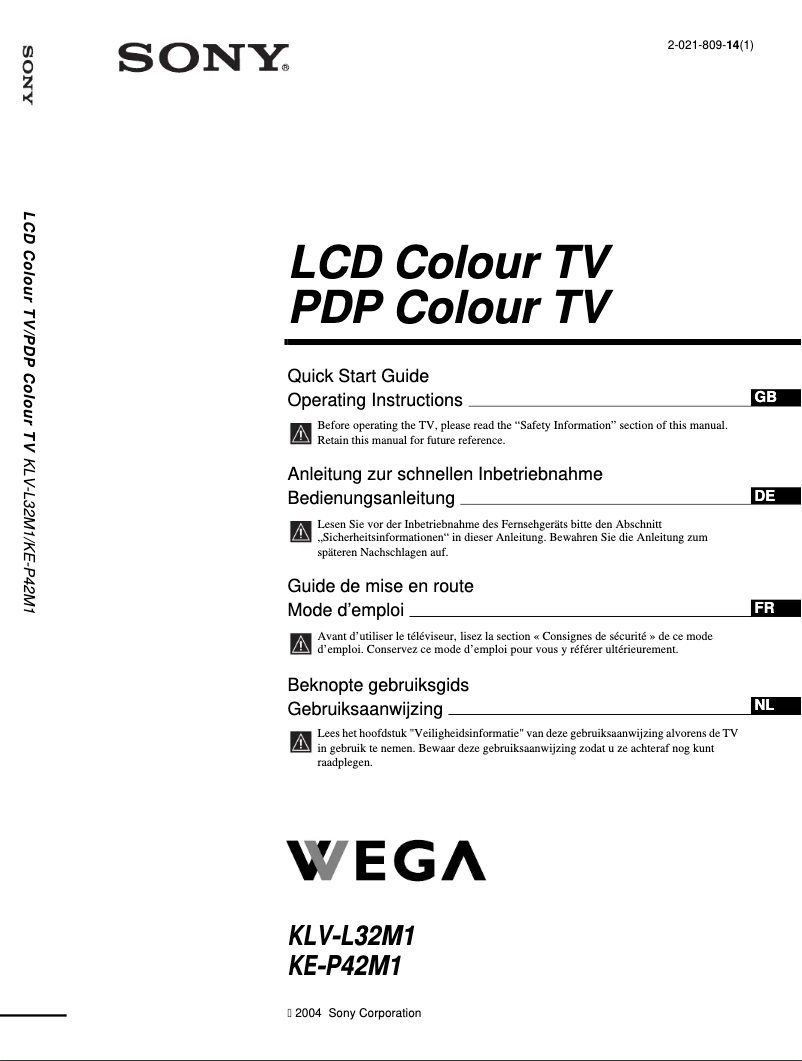 Page 1 de la notice Manuel utilisateur Sony Bravia KLV-L32M1