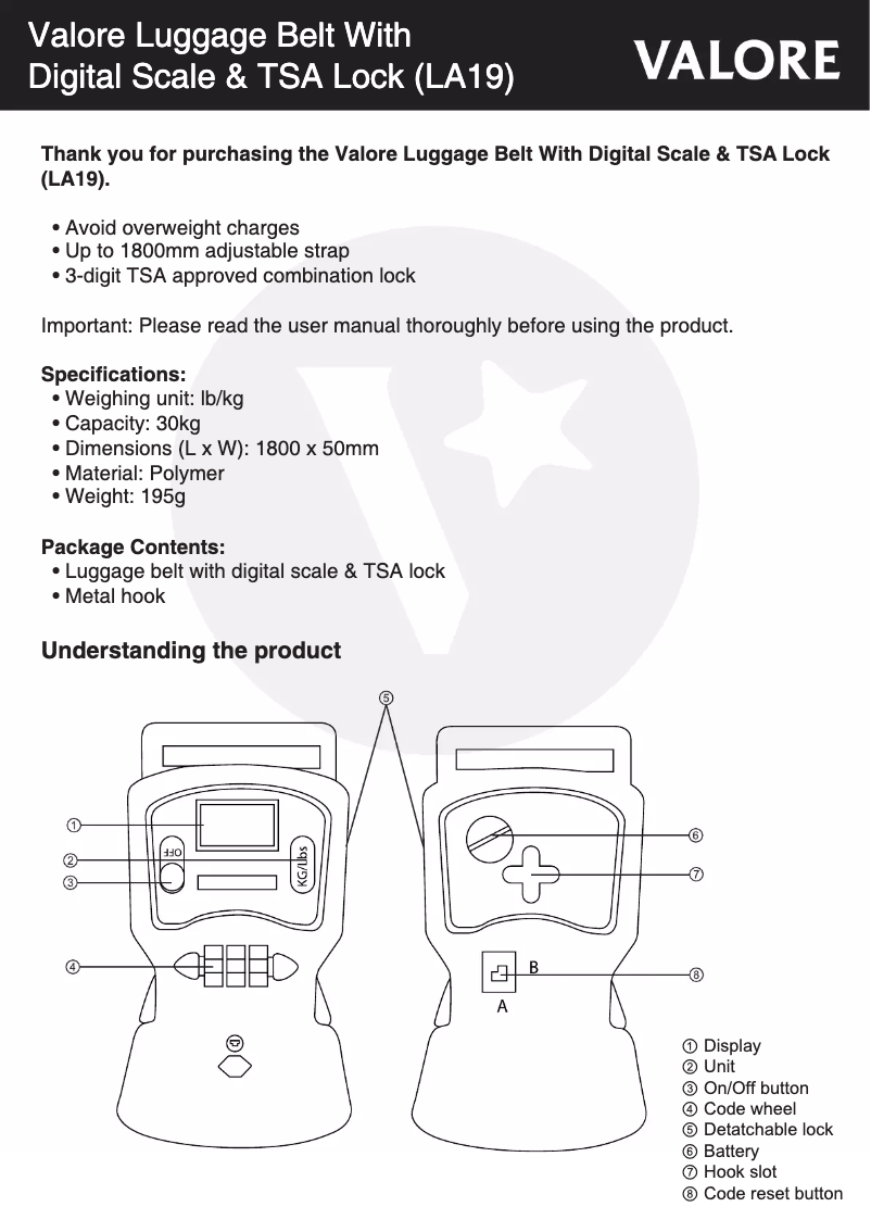 Page 1 de la notice Manuel utilisateur Valore LA19
