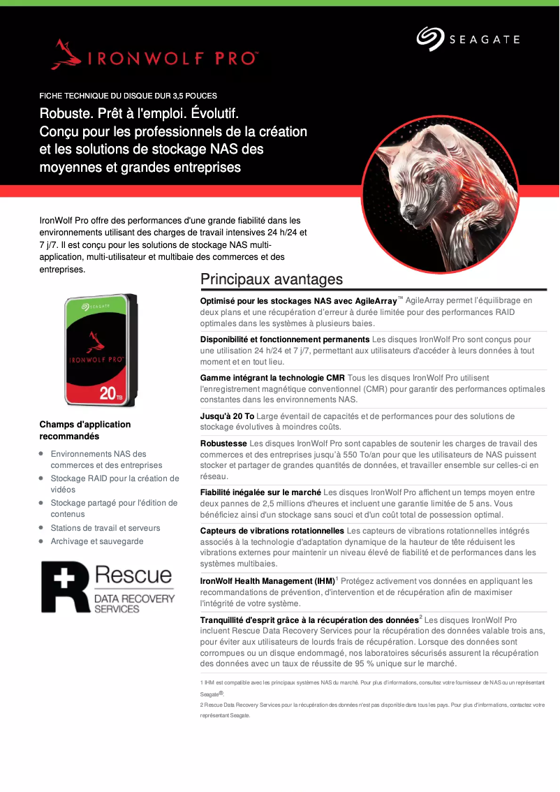 Page 1 de la notice Fiche technique Seagate IronWolf