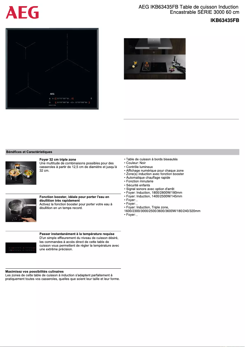 Page n°1 - Fiche technique AEG IKB63435FB