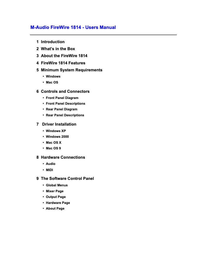 Page n°1 - Manuel utilisateur M-Audio Firewire 1814