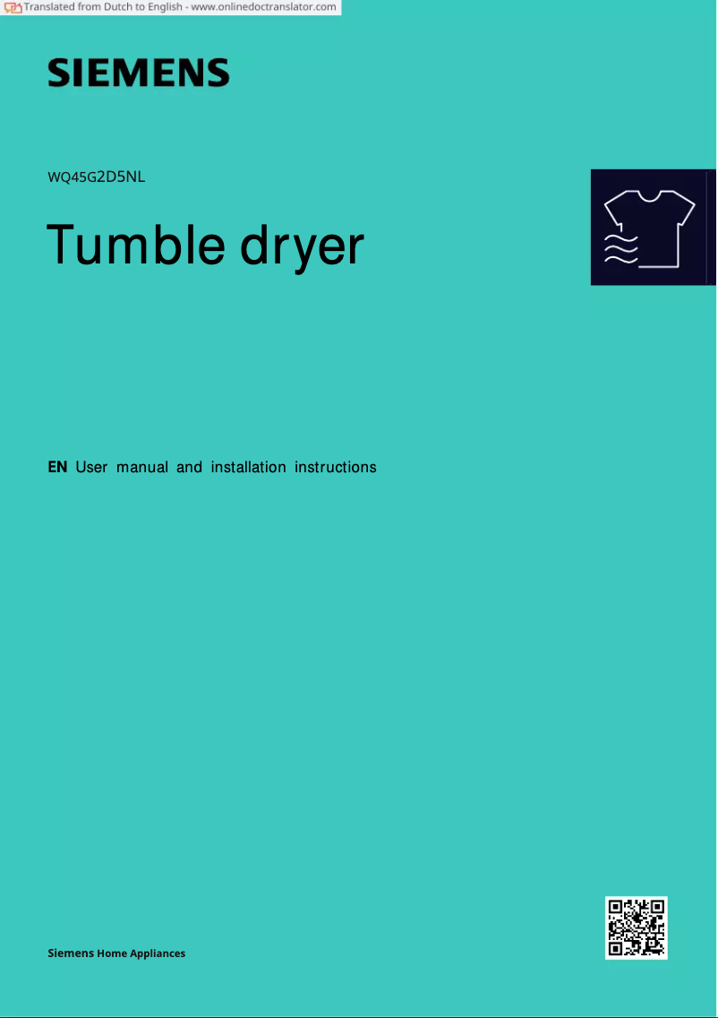 Page 1 de la notice Manuel utilisateur Siemens WQ45G2D5NL