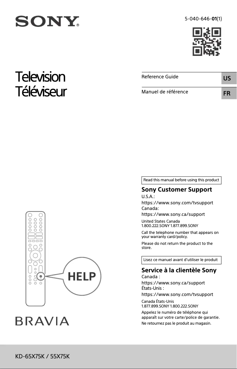 Page n°1 - Manuel utilisateur Sony KD-55X75K