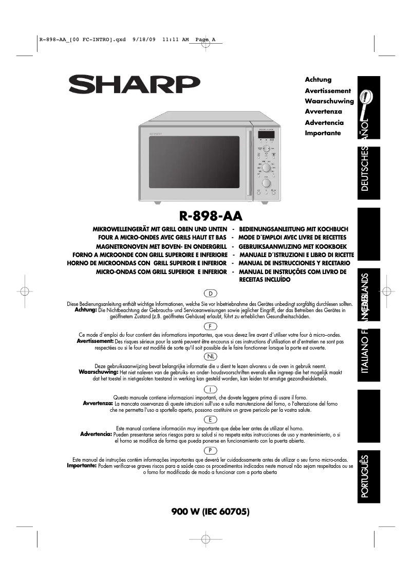 Page 1 de la notice Manuel utilisateur Sharp R-898W-AA