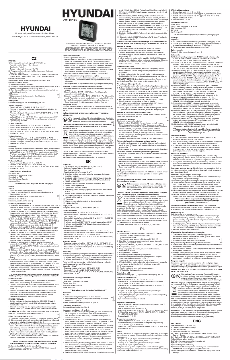 Page 1 de la notice Manuel utilisateur Hyundai WS 8236