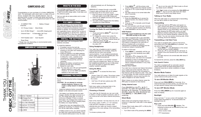 Page n°1 - Manuel utilisateur Uniden GMR3050-2C