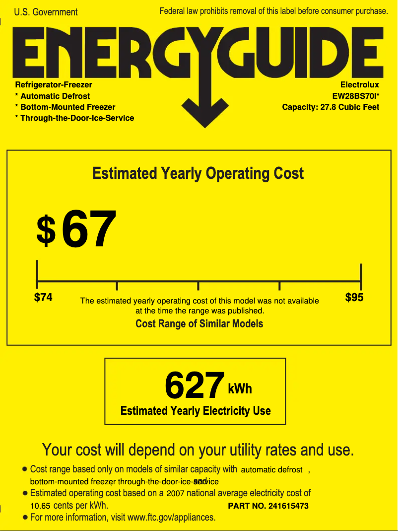 Page 1 de la notice Label énergétique Electrolux EW28BS70IW