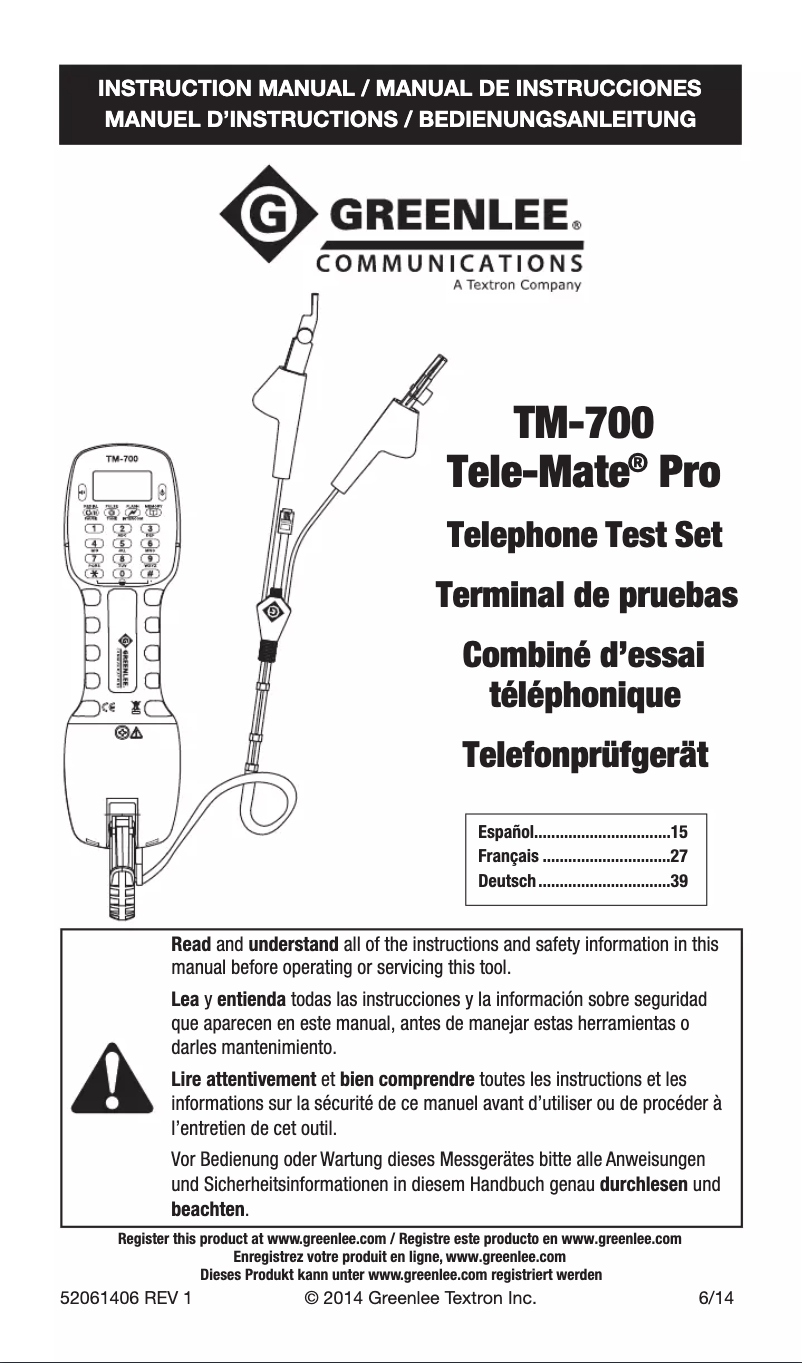 Page 1 de la notice Manuel utilisateur Tempo Tele-Mate Pro TM-700