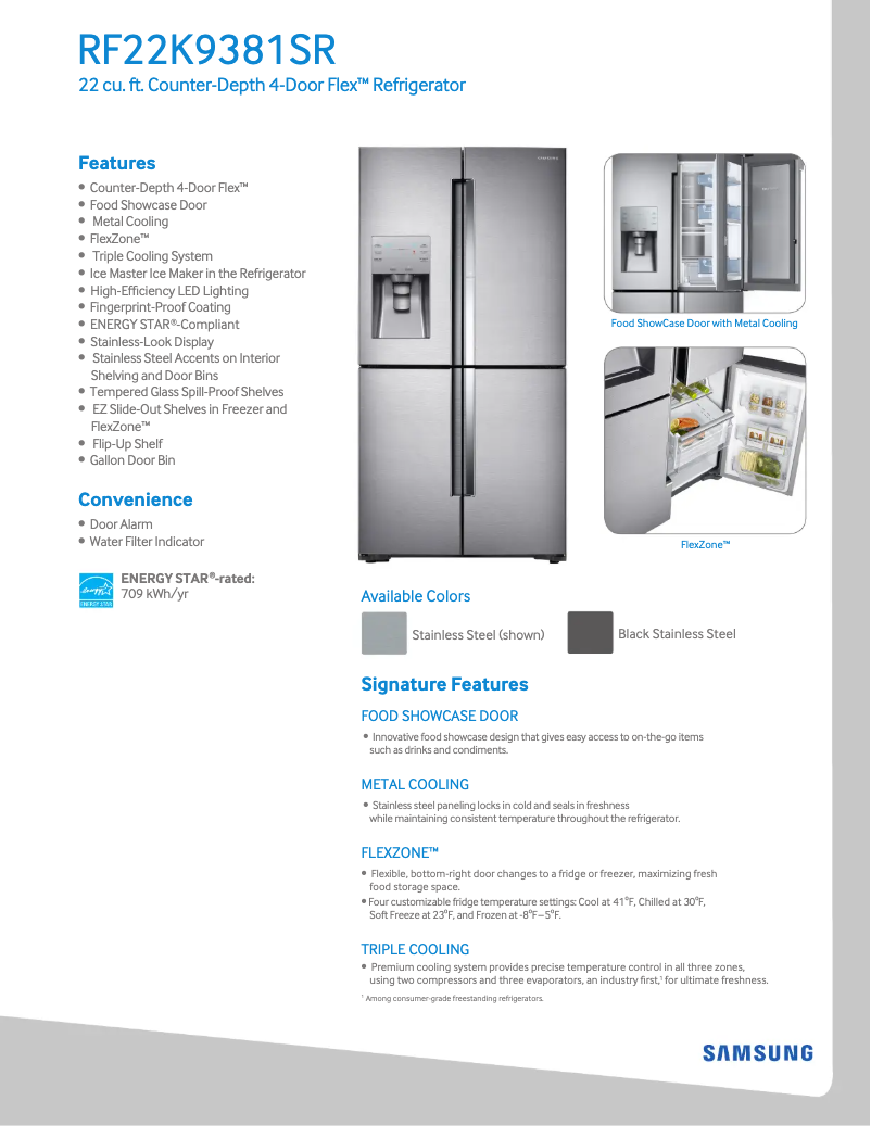 Page 1 de la notice Fiche technique Samsung RF22K9381SG/AA
