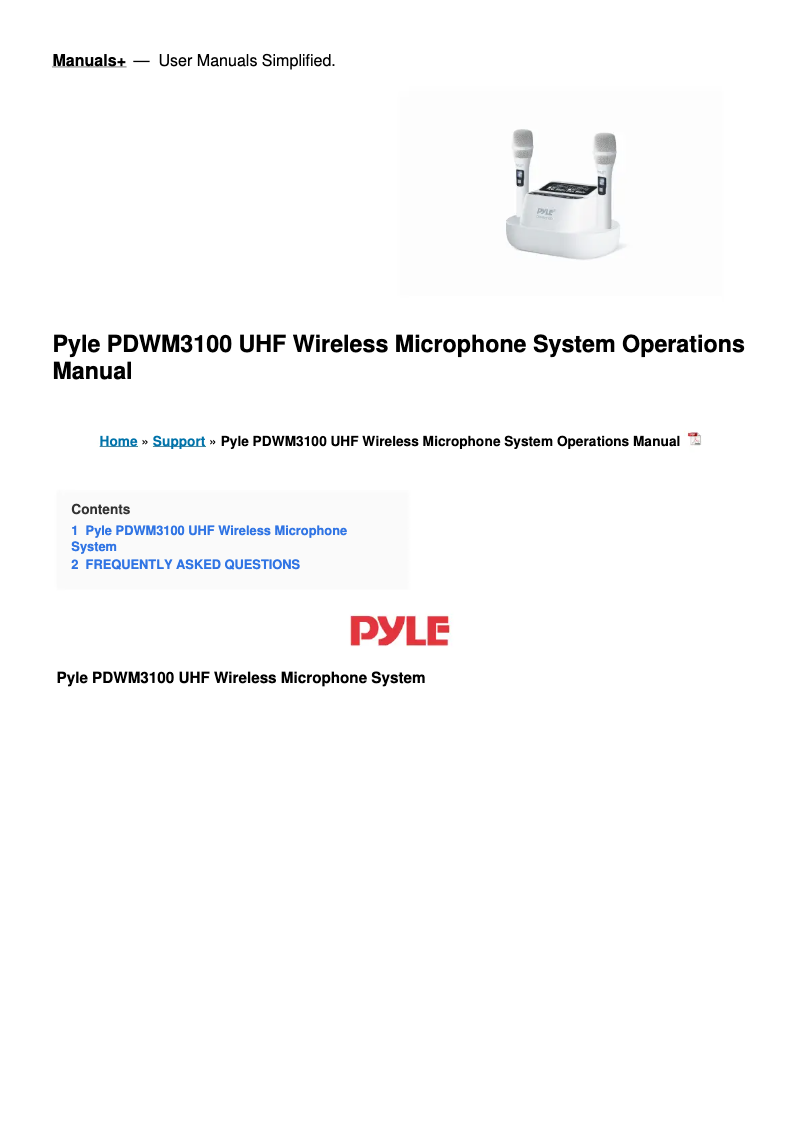 Page n°1 - Manuel utilisateur Pyle PDWM3100