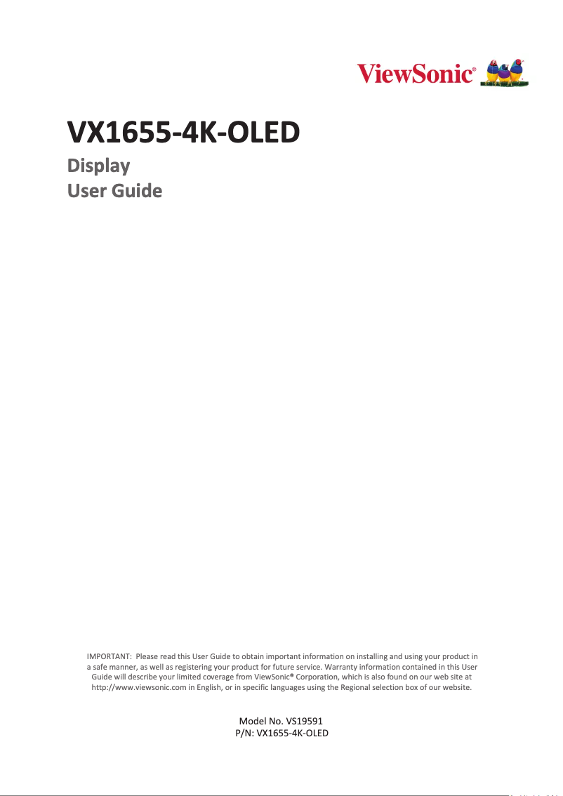 Page 1 de la notice Manuel utilisateur Viewsonic VX1655-4K-OLED