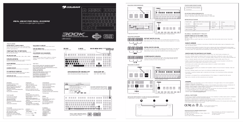 Page 1 de la notice Manuel utilisateur Cougar 300K