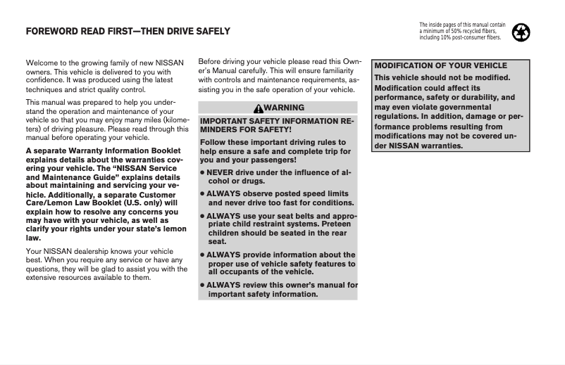 Page 1 de la notice Manuel utilisateur Nissan Altima (2004)