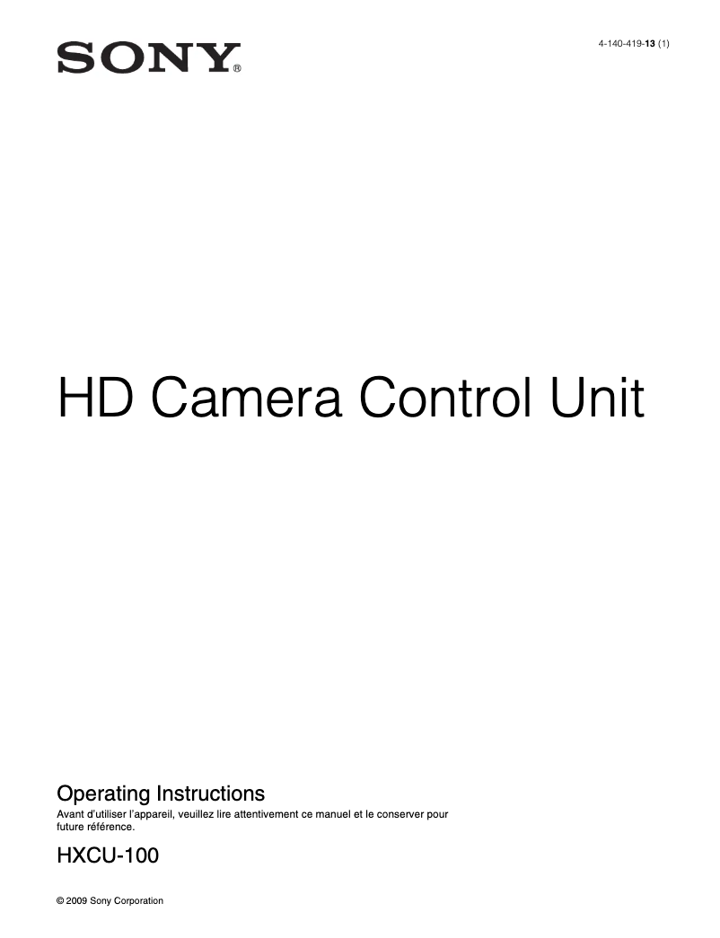 Page 1 de la notice Manuel utilisateur Sony HXCU-100