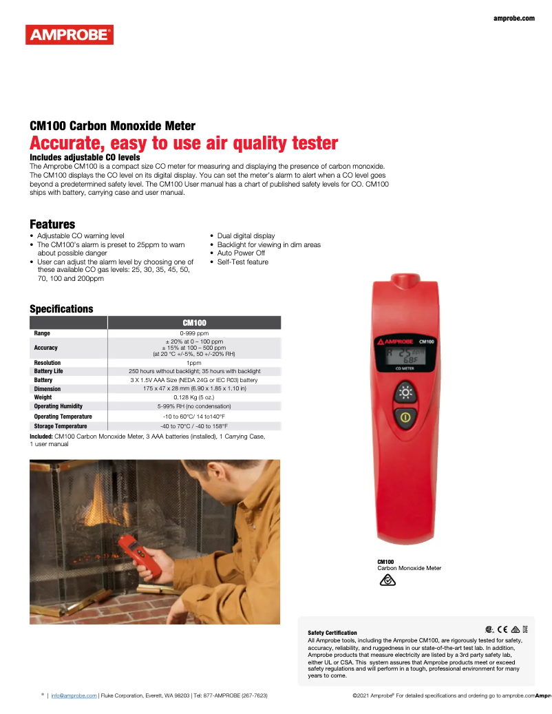 Page 1 de la notice Fiche technique Amprobe CM100