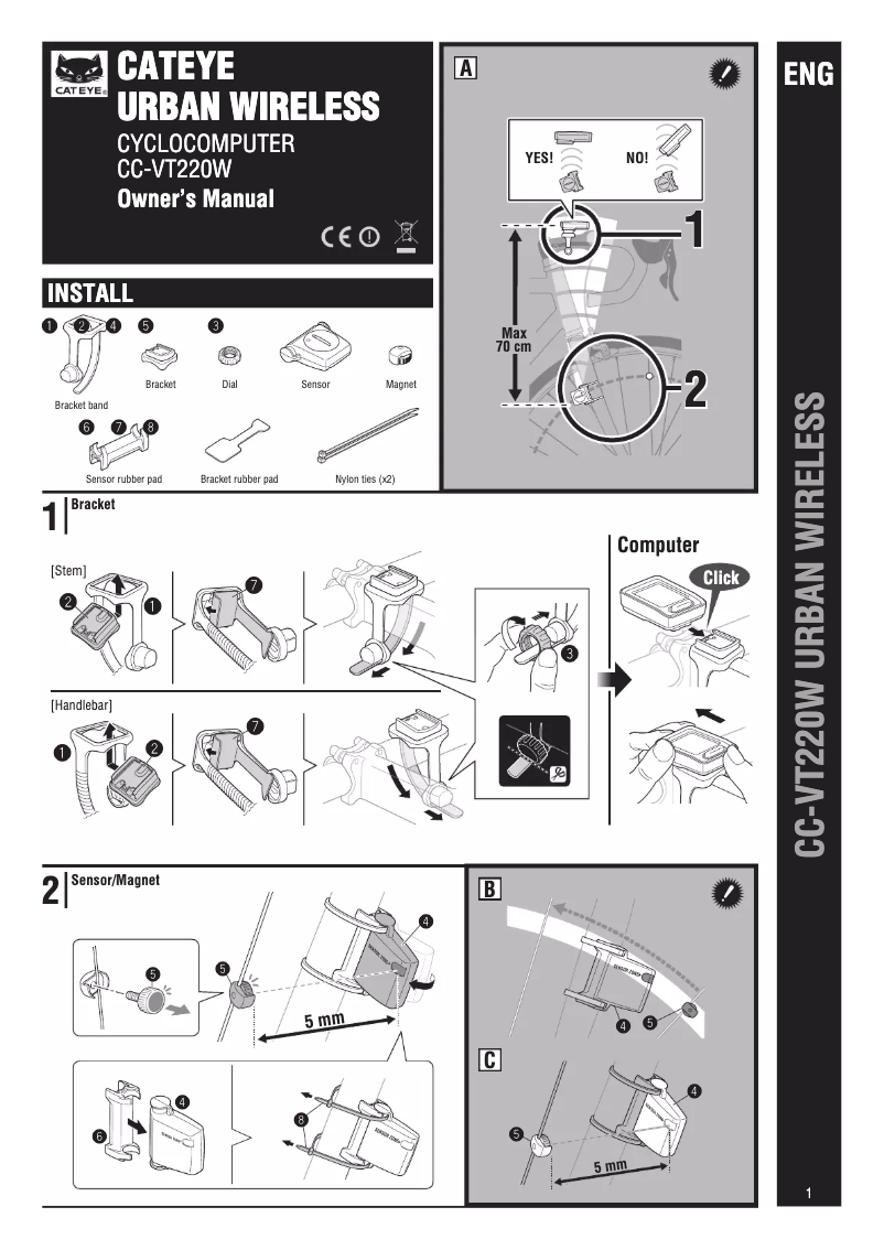 Page 1 de la notice Manuel utilisateur Cateye Urban Wireless CC-VT220W