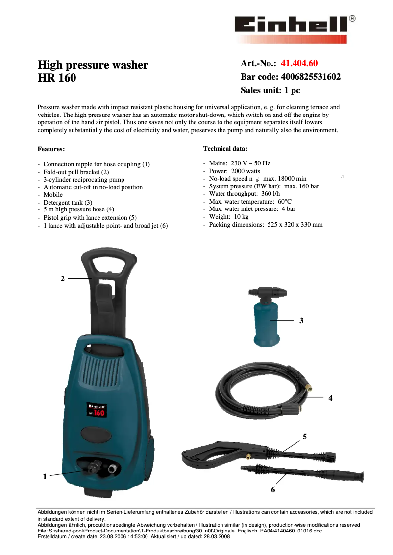 Page 1 de la notice Manuel utilisateur Einhell HR 160