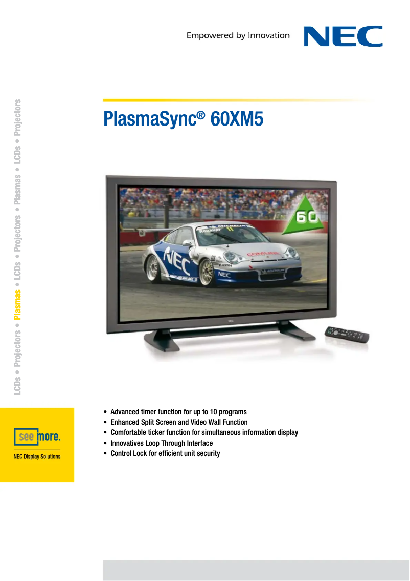 Page 1 de la notice Fiche technique NEC PlasmaSync 60XM5